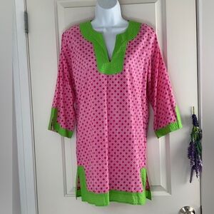 Top It Off Pink & Green Tunic Beach Coverup Sz S
